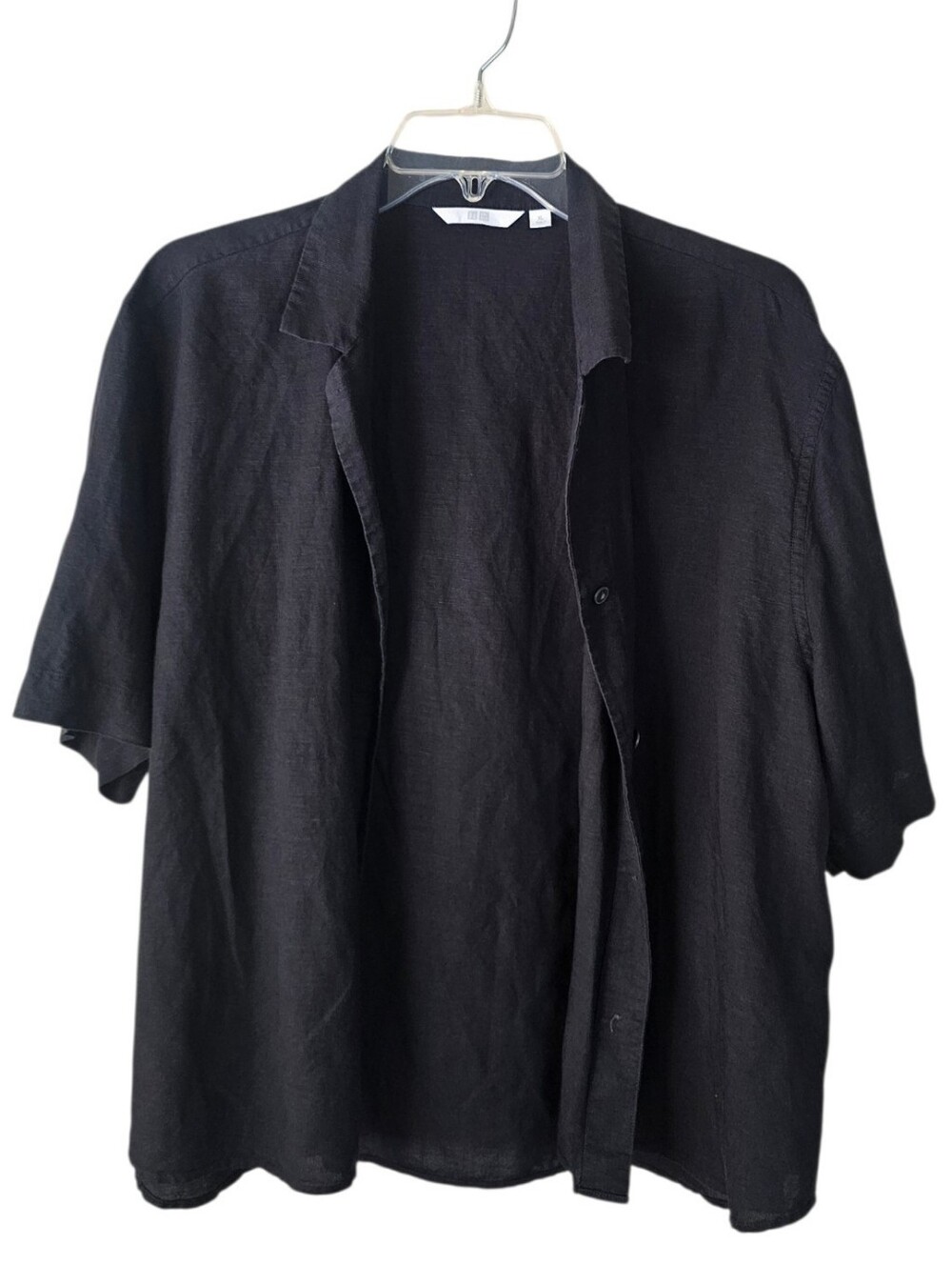Uniqlo Women's Black Short-Sleeve Linen Shirt